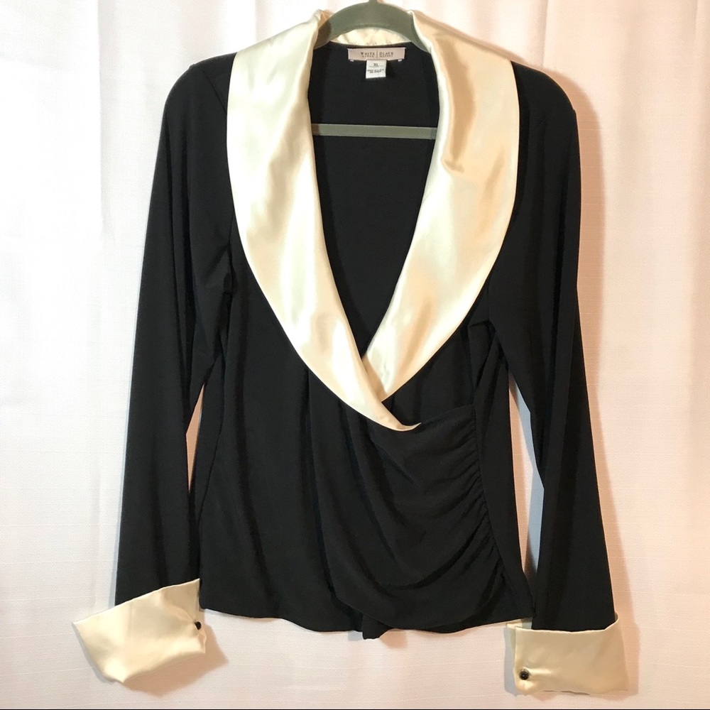 WHBM Surplice Dressy Top Slinky Knit Black XL